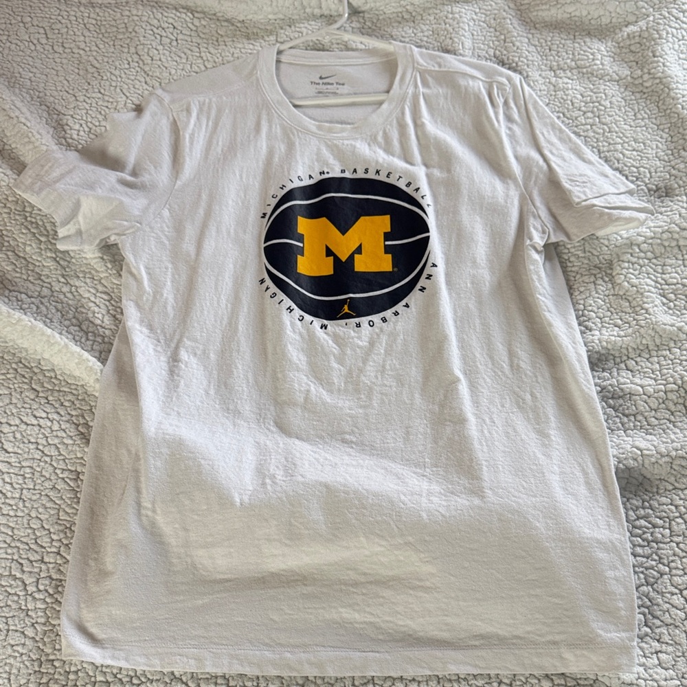Michigan Wolverines Jordan White Tee with Blue and Yellow Logo
